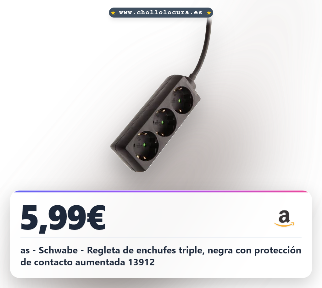 as - Schwabe - Regleta de enchufes triple, negra con protección de contacto aumentada 13912