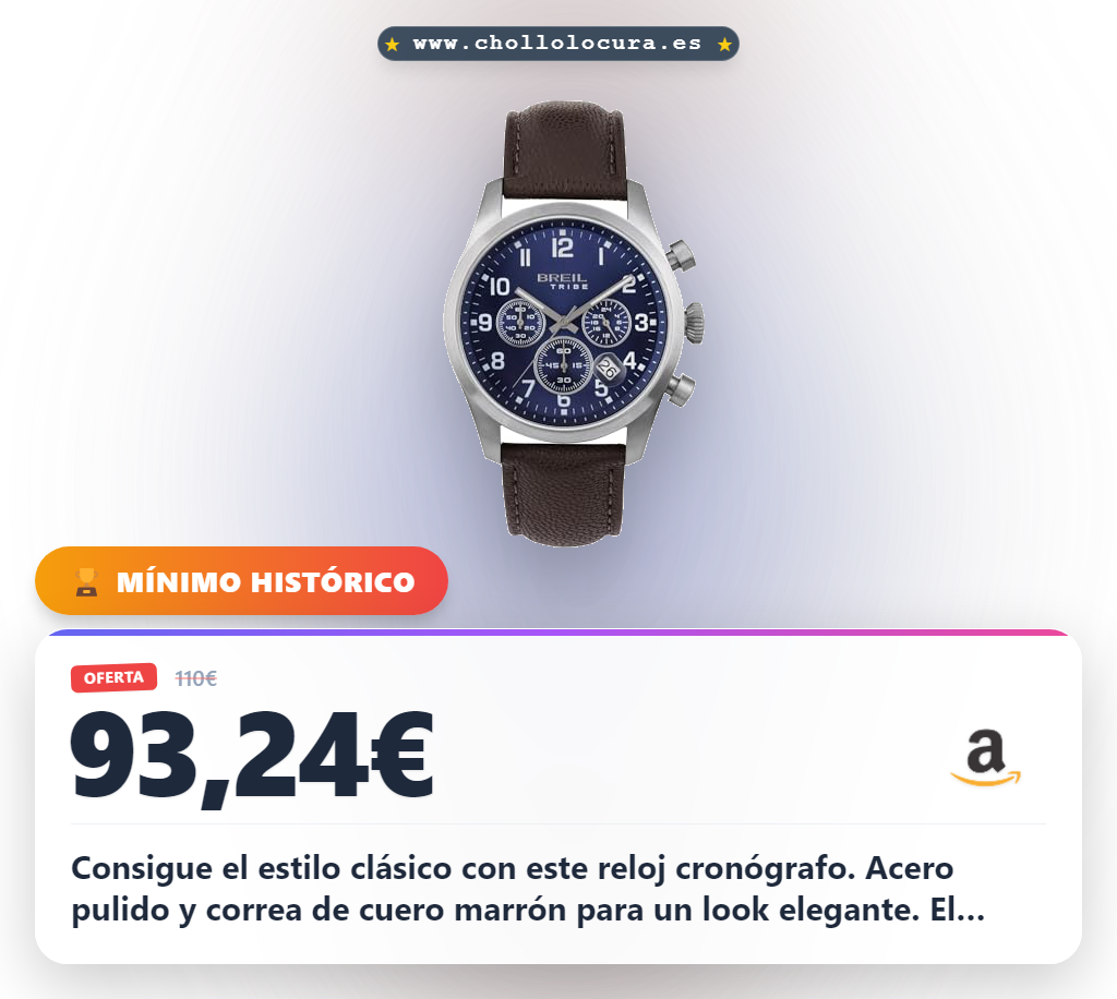 Consigue reloj hombre clásico elegante con movimiento cronógrafo cuarzo azul y correa de cuero marrón