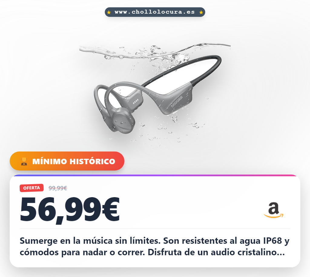 Aprovecha auriculares de conducción ósea IP68 para natación y ciclismo con batería 10h y Bluetooth 5.4 al mejor precio
