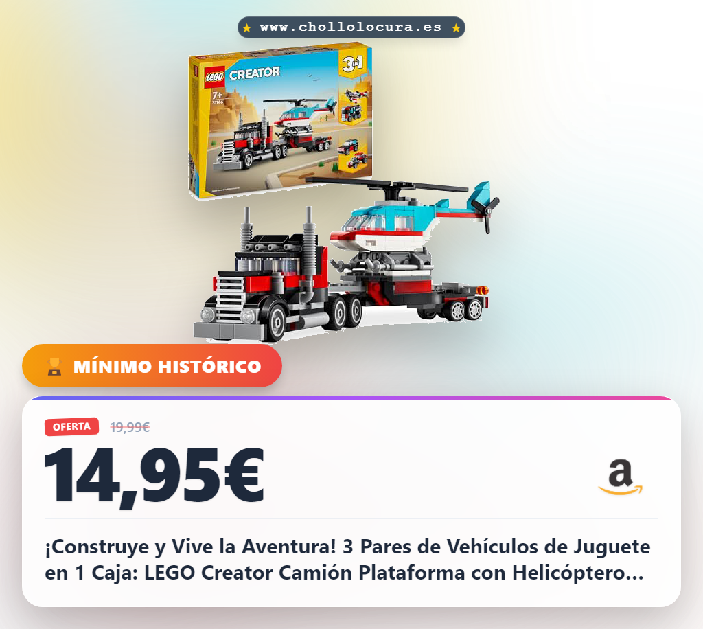 Juguetes de Construcción LEGO para Niños y Niñas: Camión Plataforma con Helicóptero Convertible en Vehículos de Juguete