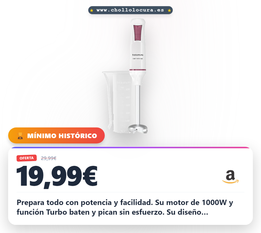 Aprovecha la batidora de mano robot 1000W con cuchillas INOX y Turbo en oferta histórica