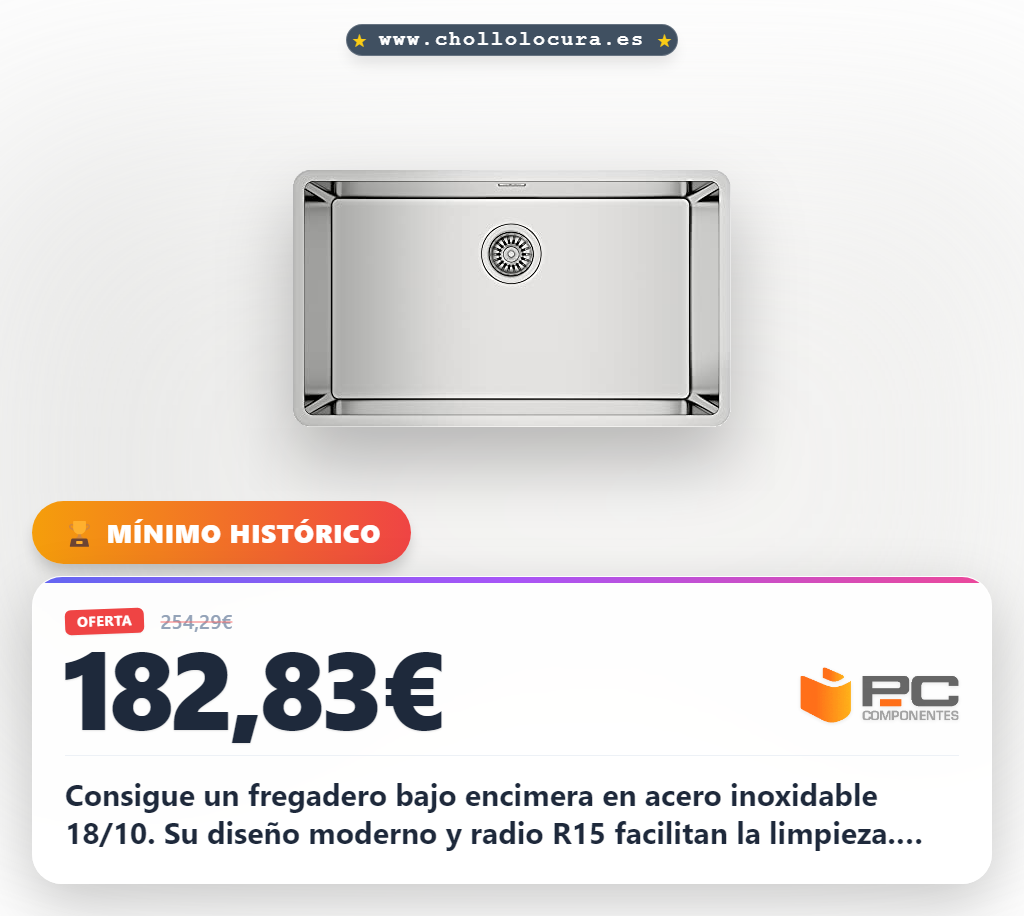 Consigue fregadero bajo encimera Inox 18/10 con radio R15 y SilentSmart en oferta