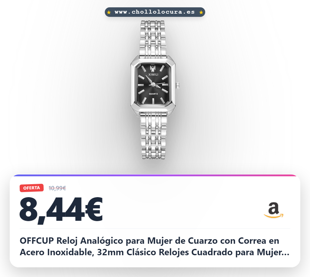 Obtén este elegante reloj analógico de cuarzo cuadrado para mujer con correa de acero inoxidable en oferta