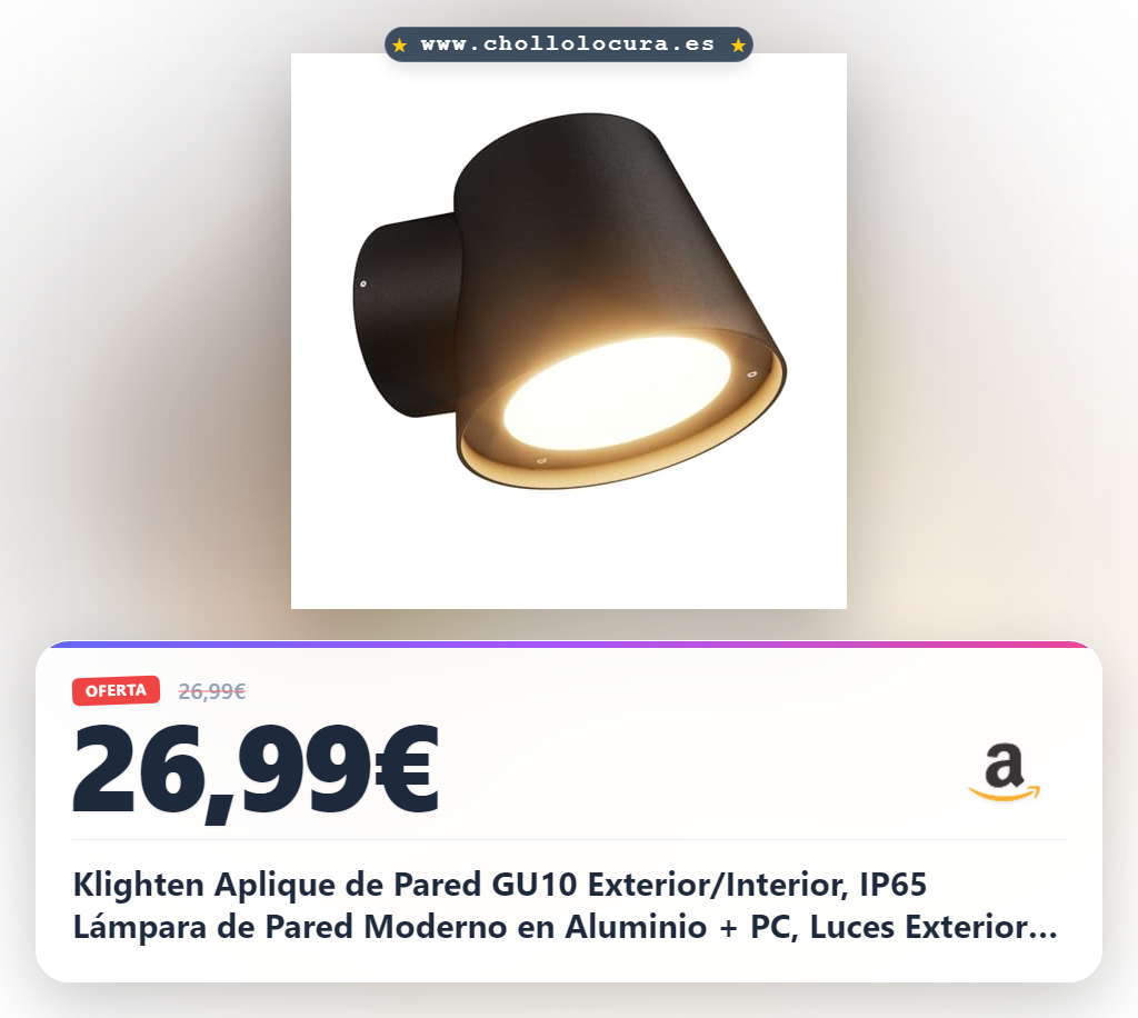 Klighten Aplique de Pared GU10 Exterior/Interior, IP65 Lámpara de Pared Moderno en Aluminio + PC, Luces Exterior para Entrada Jardín Terraza, Bombilla no Incluida, Negro