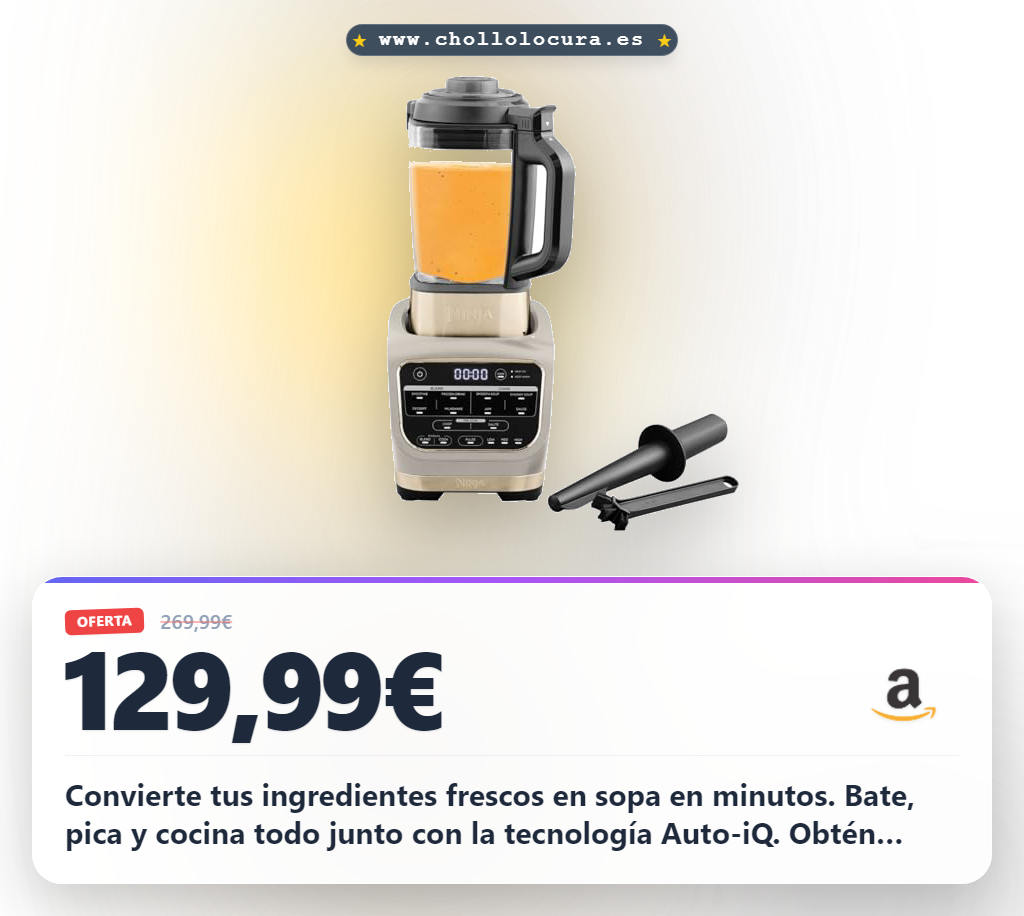Aprovecha la batidora Ninja Foodi 1000W con tecnología Auto-iQ y Auto-Stir para crear sopas cremosas en oferta