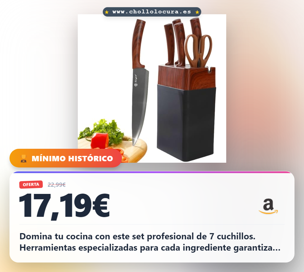 Llévate el set completo de cuchillos cocina profesional con acero alemán 58HRC y soporte afilador en oferta histórica al mejor precio