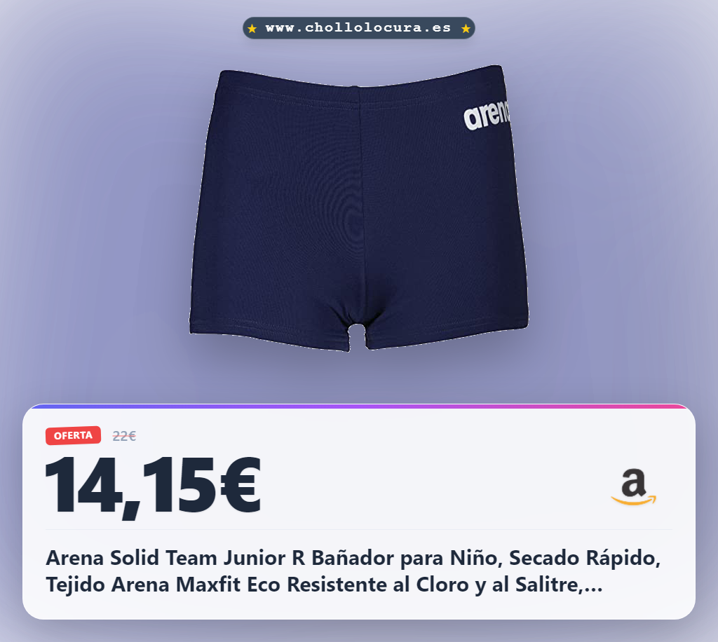 Arena Solid Team Junior R Bañador para Niño, Secado Rápido, Tejido Arena Maxfit Eco Resistente al Cloro y al Salitre, Protección UV 50+, Bañador de Piscina para Niños con Forro Delantero