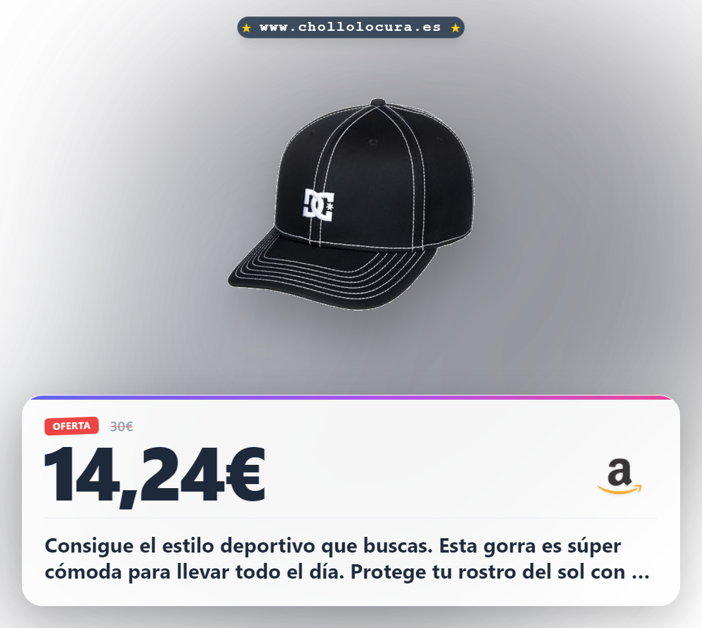 Aprovecha esta gorra deportiva Dcshoes para hombre con ajuste posterior y protección solar al mejor precio de oferta