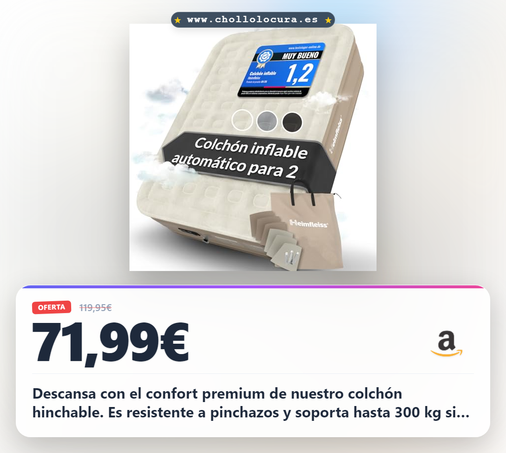 Aprovecha este colchón hinchable Heimfleiss Premium para invitados con bomba eléctrica y PVC resistente en oferta