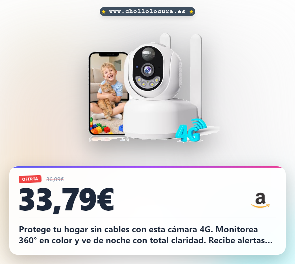 Consigue la cámara de vigilancia 4G LTE 2K HD. Cobertura 360° y visión nocturna en color. Aprovecha este chollo inalámbrico.