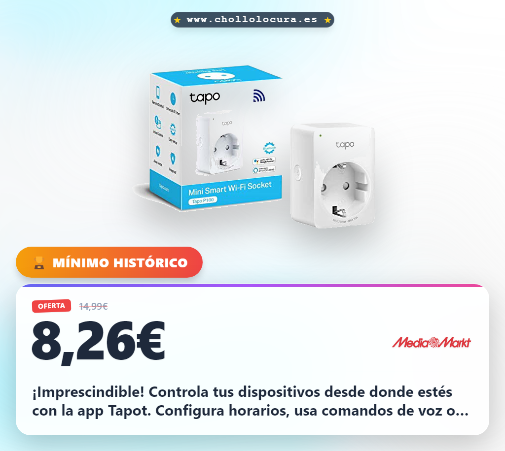 Descubre el Smart WiFi Plug TP-Link Tapot P100 compacto con control por voz y programación al mejor precio
