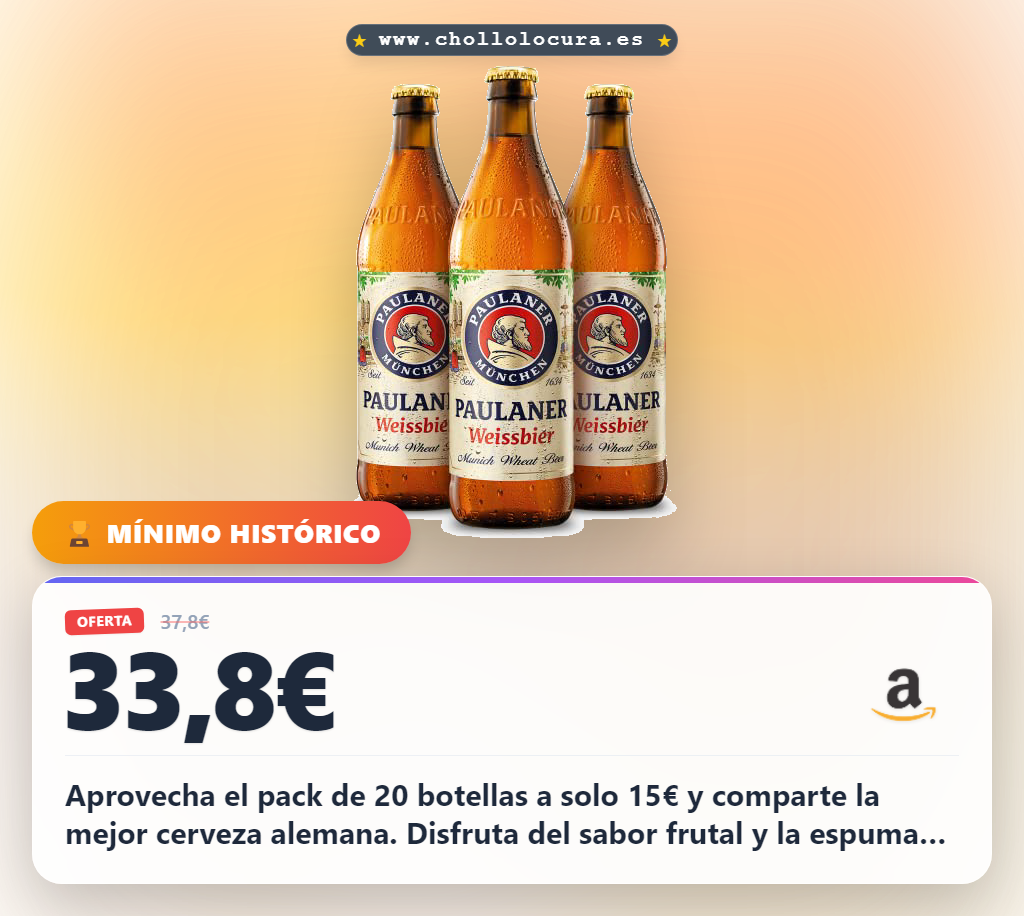 Aprovecha el pack de 20 botellas Paulaner Weissbier cerveza alemana al mejor precio en oferta histórica