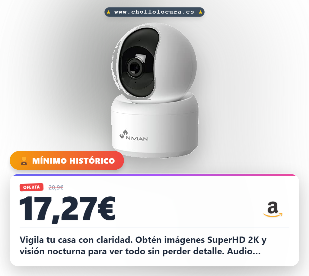 Consigue cámara de vigilancia interior Domo 360º WiFi 2K con detección humana y audio bidireccional