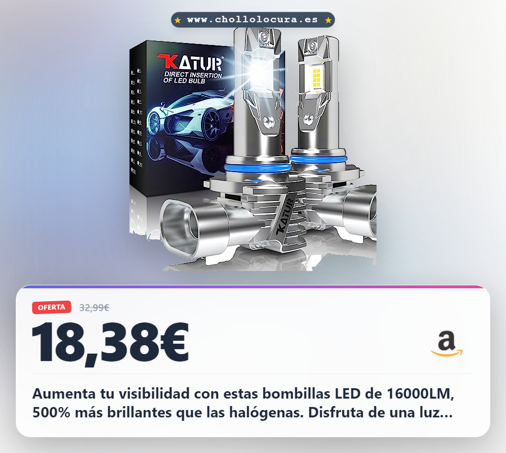 Consigue bombillas LED HIR2 9012 16000LM 6000K blanco para faros con 500% más brillo a precio de chollo