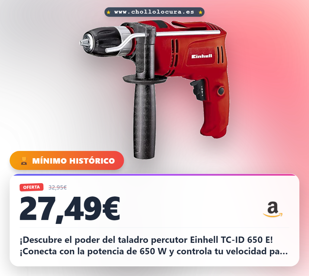 Taladro Eléctrico Percutor Einhell TC-ID 650 E, Potencia de 650 W