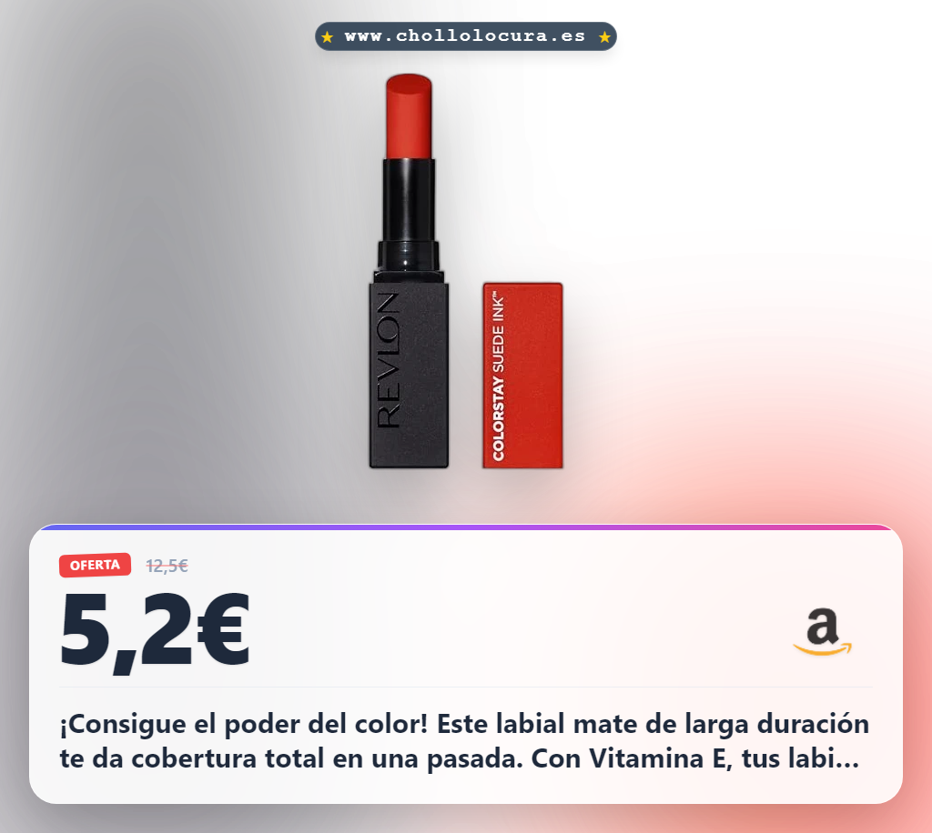 ¡Consigue el poder del color! Este labial mate de larga duración te da cobertura total en una pasada. Con Vitamina E, tus labios lucirán perfectos y sin transfer por 8 horas. ¡Aprovecha este chollo!