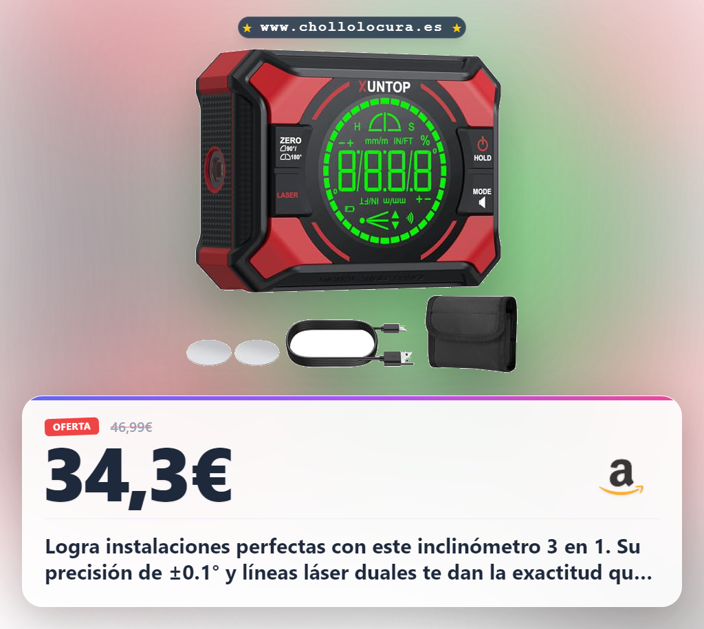 Consigue el inclinómetro digital 3 en 1 con láser y nivel magnético para carpintería a precio de chollo en oferta histórica en España