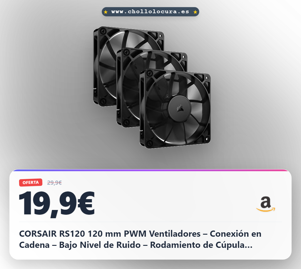 CORSAIR RS120 120 mm PWM Ventiladores – Conexión en Cadena – Bajo Nivel de Ruido – Rodamiento de Cúpula Magnética – Paquete Triple – Negro