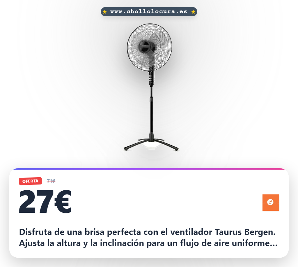 Consigue ventilador de pie Taurus Bergen 16CR con oscilación y ajuste de altura al mejor precio