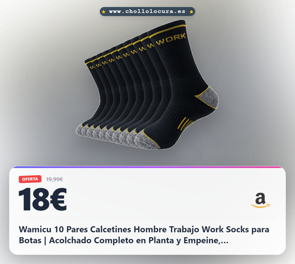 Wamicu 10 Pares Calcetines Hombre Trabajo Work Socks para Botas | Acolchado Completo en Planta y Empeine, Transpirables y Resistentes con Puño Elástico Talla 43-46