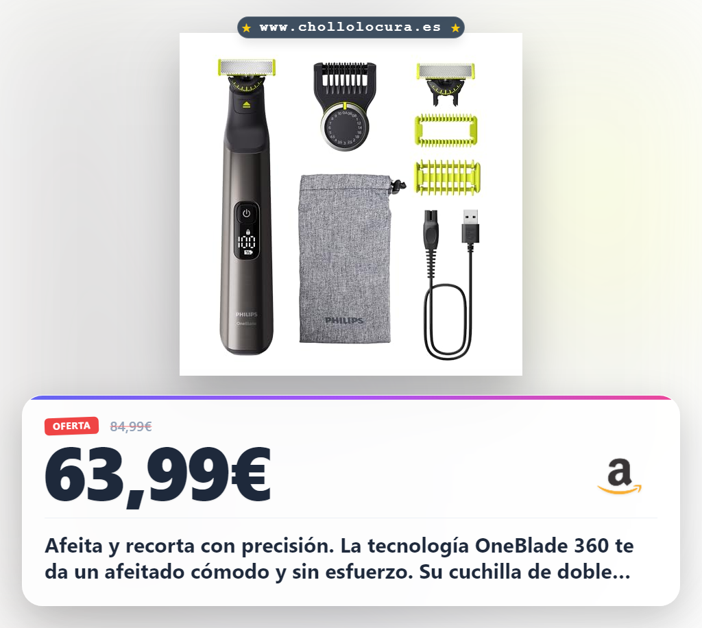 Consigue la afeitadora eléctrica OneBlade Pro 360 con cuchillas y peine de precisión al mejor precio