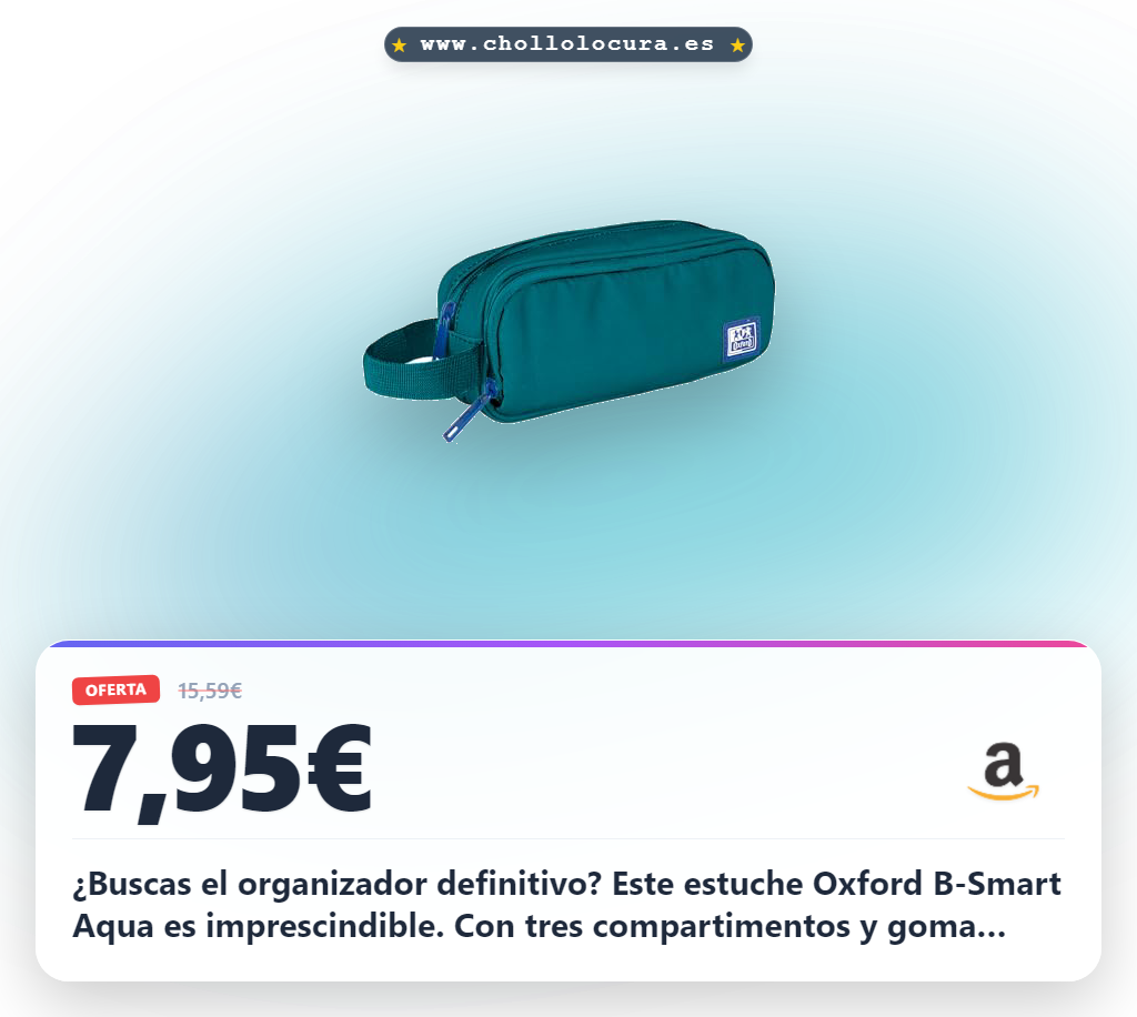 Adquiere el estuche escolar Oxford B-Smart Aqua con 3 compartimentos y goma elástica al mejor precio