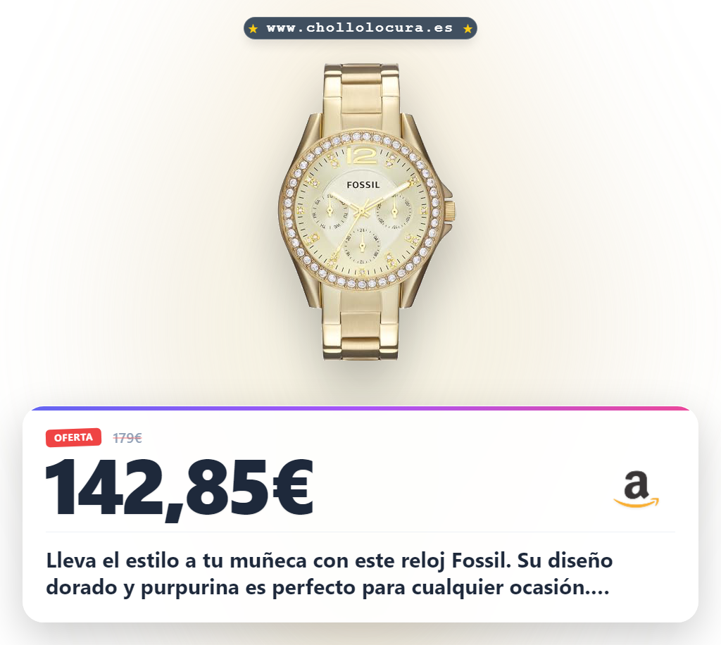 Aprovecha este reloj Fossil Riley cronógrafo dorado de acero resistente al agua para mujer 38mm en oferta