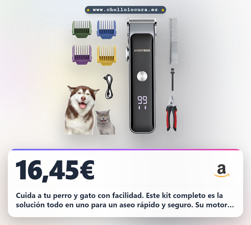 Aprovecha este kit de aseo inalámbrico para perros y gatos. Cortadora silenciosa con pantalla LED y doble velocidad al mejor precio