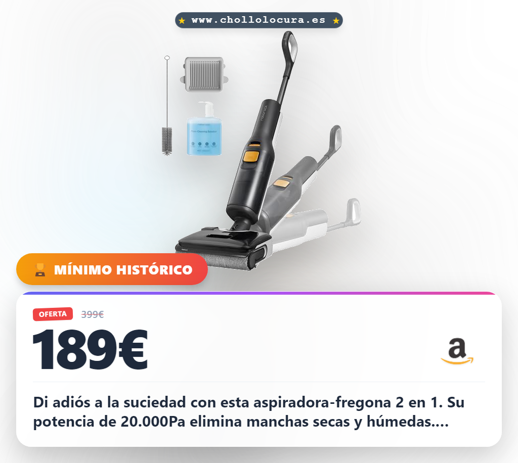 Aprovecha la aspiradora-fregona 2 en 1 sin cable con 20000Pa y detección inteligente al mejor precio