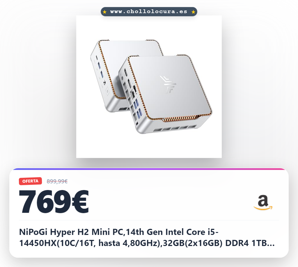 NiPoGi Hyper H2 Mini PC,14th Gen Ιntel Core i5-14450HX(10C/16T, hasta 4,80GHz),32GB(2x16GB) DDR4 1TB M.2 NVMe SSD Mini Ordenador W-11 Pro,4K Triple Display HDMI/DP/Type C/WiFi 6/BT 5.2 para Oficina