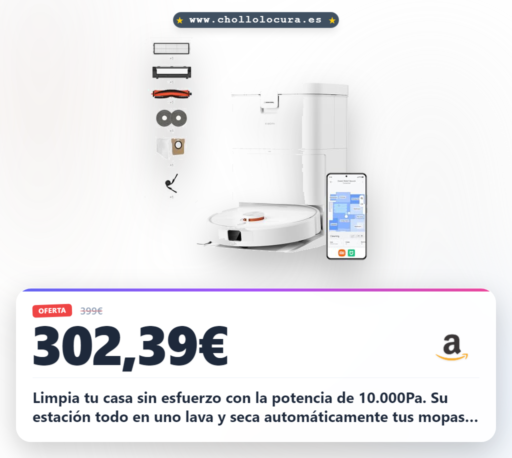 Aprovecha el robot aspirador Xiaomi H50 con mapeo láser y fregado automático a precio de chollo