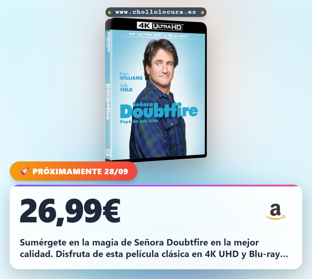 Aprovecha Señora Doubtfire 4K UHD y Blu-ray, la película de Chris Columbus en oferta histórica