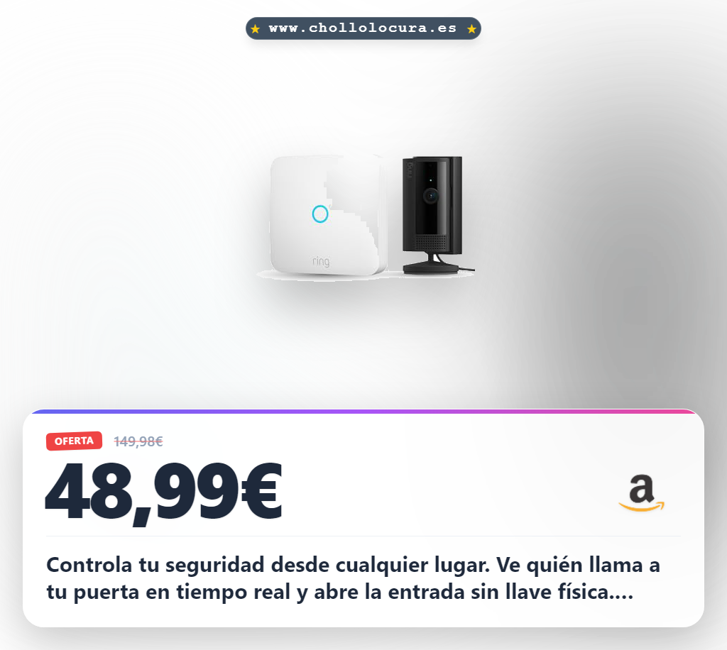 Llévate el Ring Intercom Video y Cámara Interior. Obtén seguridad 24h y acceso sin llave a precio de chollo.