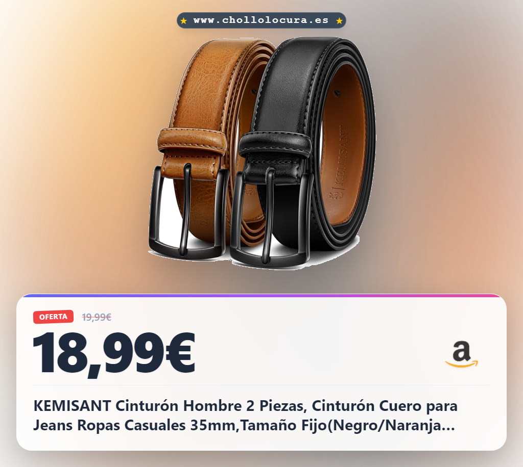 KEMISANT Cinturón Hombre 2 Piezas, Cinturón Cuero para Jeans Ropas Casuales 35mm,Tamaño Fijo(Negro/Naranja Marrón,115cm/38-40" Cintura ajuste)