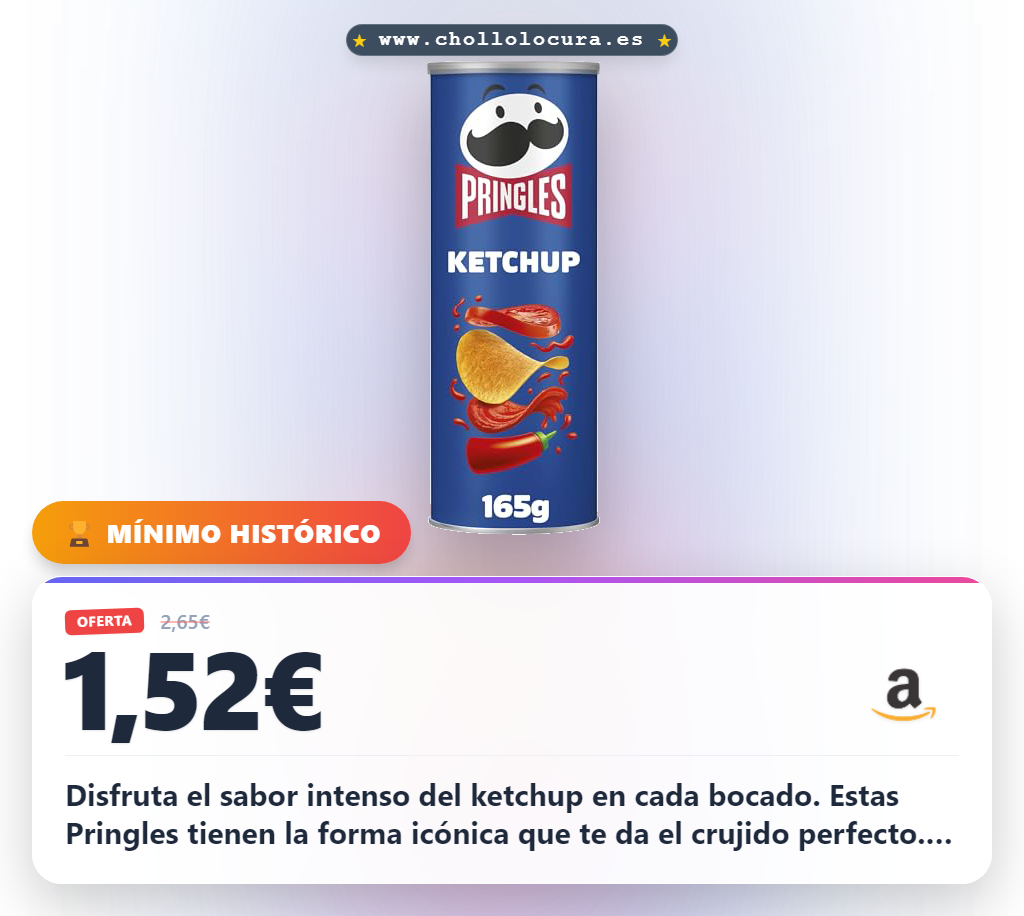 Aprovecha el ketchup Pringles sabor tomate en oferta: Tubo resellable con forma icónica y crujido perfecto