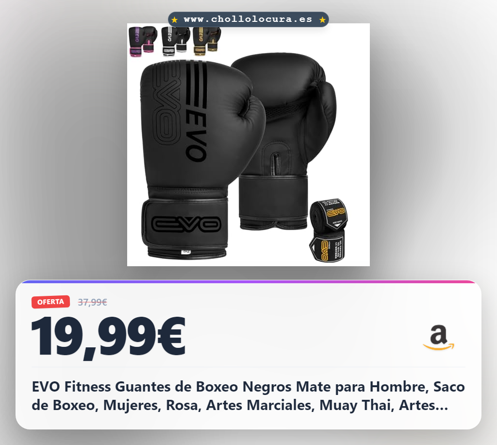 EVO Fitness Guantes de Boxeo Negros Mate para Hombre, Saco de Boxeo, Mujeres, Rosa, Artes Marciales, Muay Thai, Artes Marciales, Kickboxing, Guantes de Lucha con Vendas para Las Manos (Negro, 16 OZ)