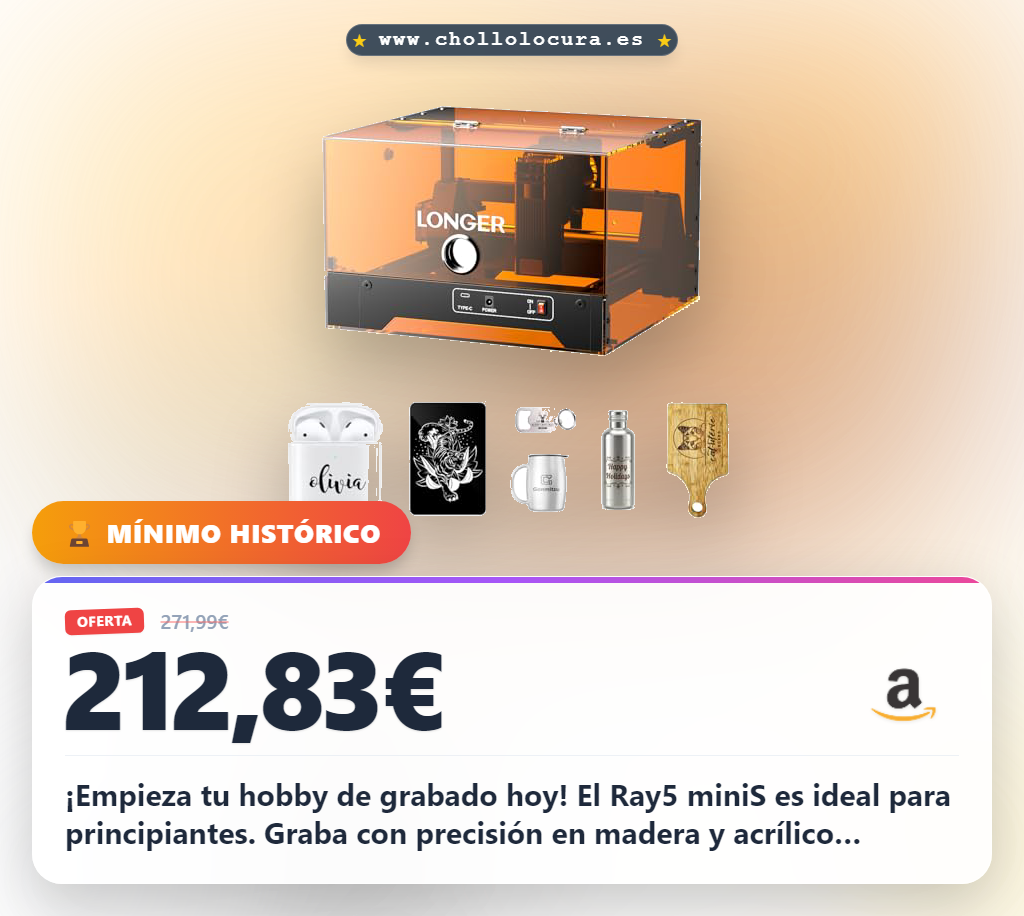 Adquiere el Grabador Láser LONGER Ray5 miniS 5,5W: grabado preciso en madera, acrílico y metal a precio de chollo.