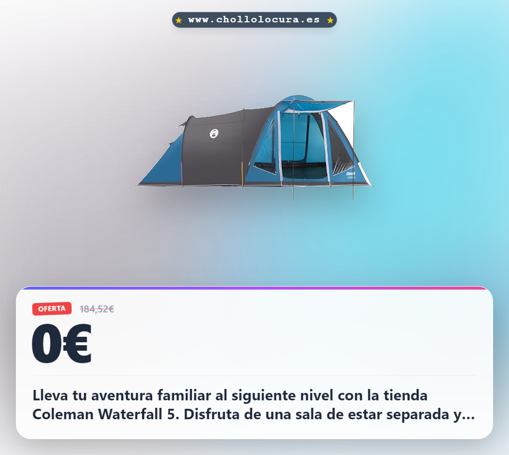 Logra una aventura familiar perfecta con la tienda Coleman Waterfall 5 de 5 personas y sala de estar separada. Fácil de montar.