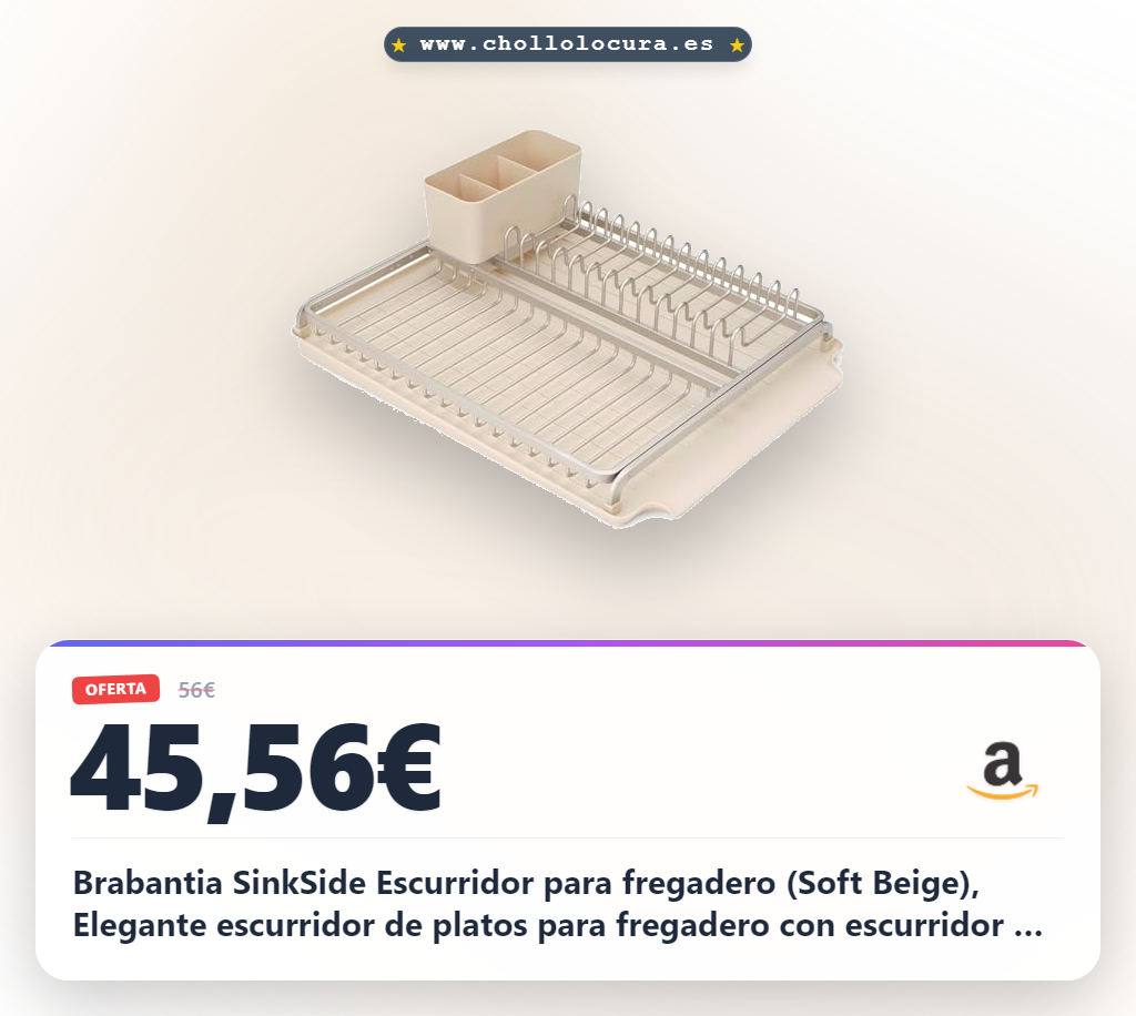 Logra el escurridor Brabantia Soft Beige para fregadero: 13 platos y cesta de cubiertos extraíble al mejor precio.