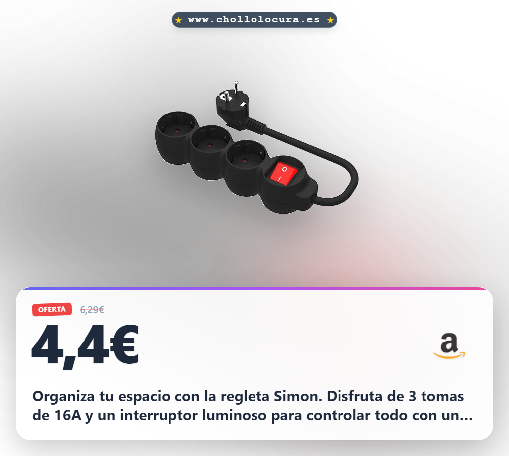 Consigue regleta de enchufes Simon con 3 tomas 16A y toma de tierra en oferta