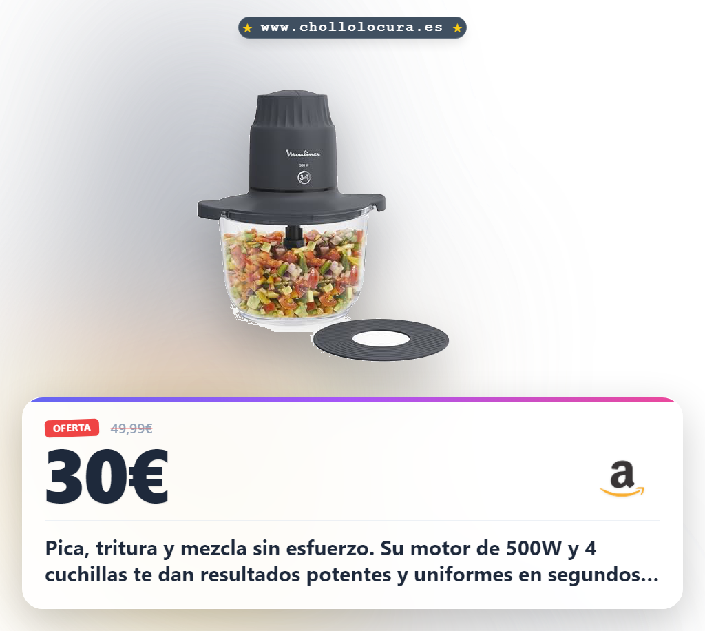 Aprovecha la picadora Moulinex de 500W con vaso de vidrio XXL para todas tus recetas al mejor precio