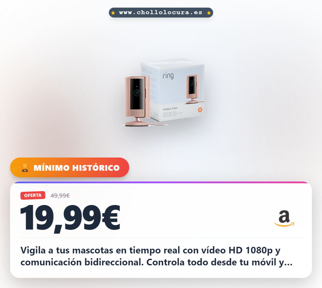 Consigue la cámara Ring interior con comunicación bidireccional para mascotas en oferta histórica
