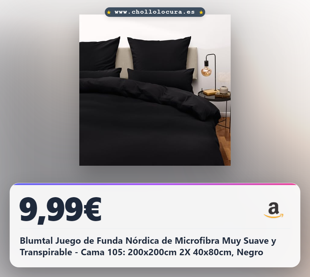 Blumtal Juego de Funda Nórdica de Microfibra Muy Suave y Transpirable - Cama 105: 200x200cm 2X 40x80cm, Negro