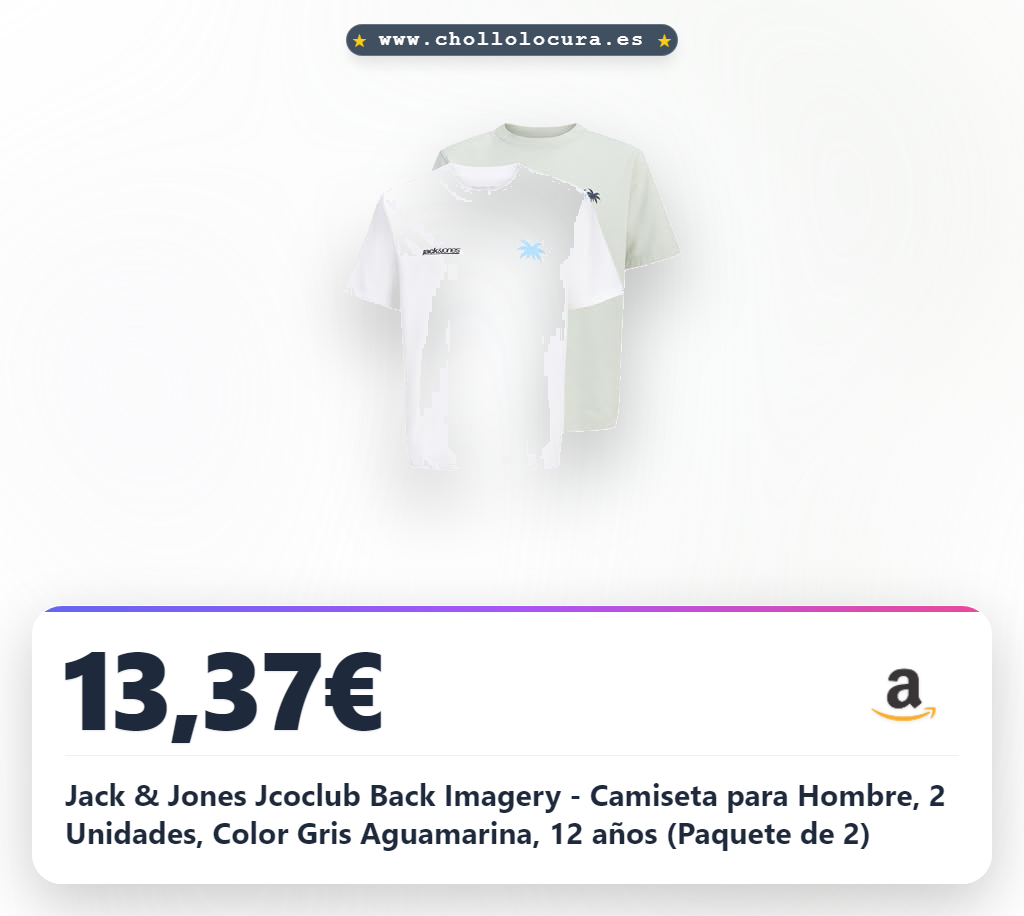 Jack & Jones Jcoclub Back Imagery - Camiseta para Hombre, 2 Unidades, Color Gris Aguamarina, 12 años (Paquete de 2)