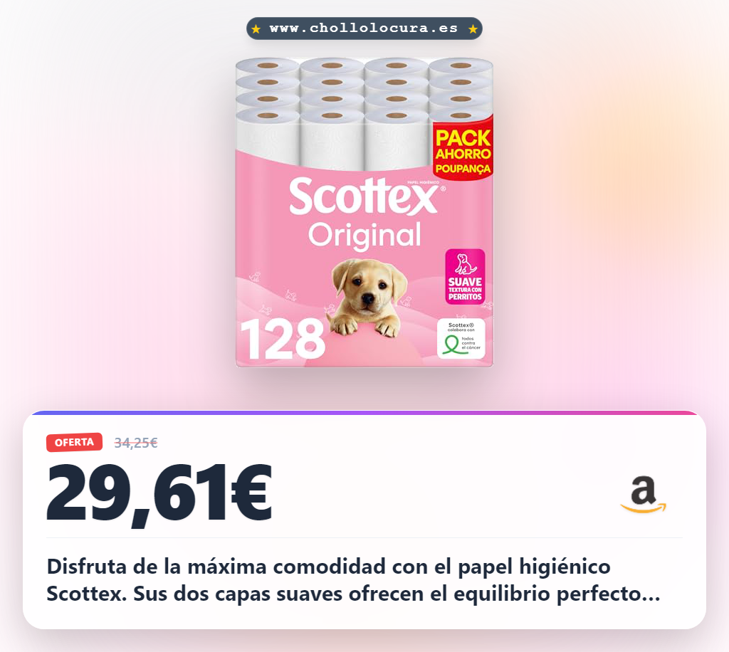 Consigue el papel higiénico húmedo Scottex de 128 rollos con dos capas suaves y resistencia al mejor precio