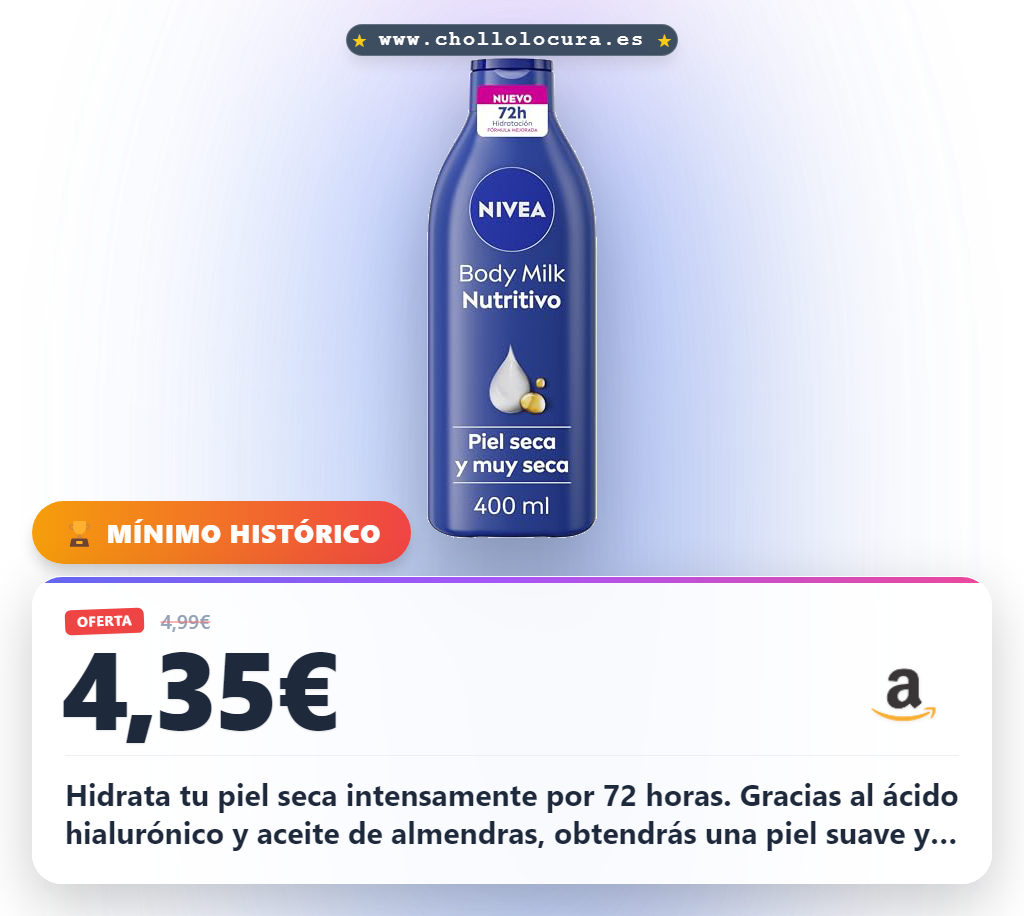 Disfruta una hidratación intensa de 72 horas con leche corporal NIVEA para piel seca al mejor precio
