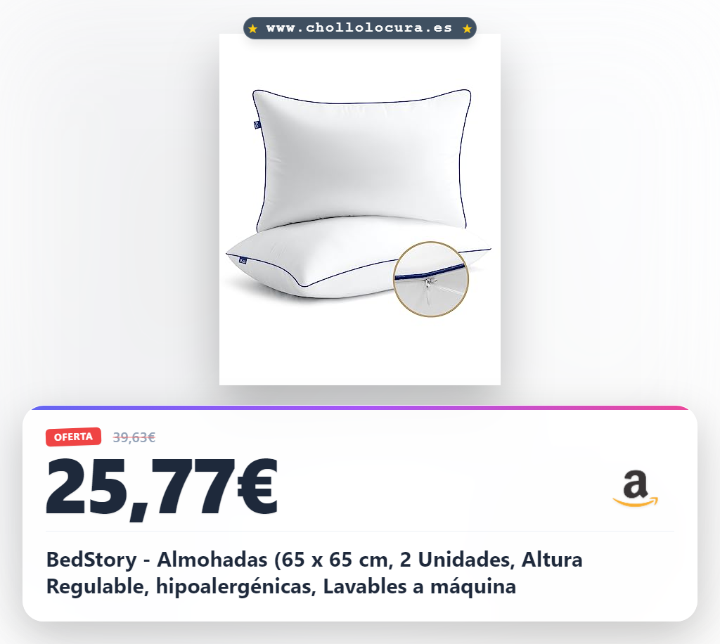 BedStory - Almohadas (65 x 65 cm, 2 Unidades, Altura Regulable, hipoalergénicas, Lavables a máquina