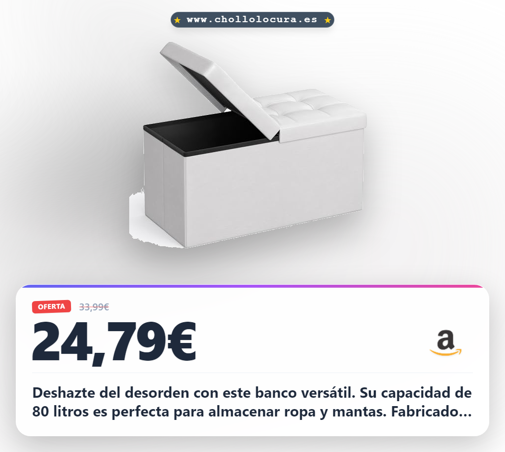 Aprovecha este banco de almacenamiento plegable con capacidad de 89L y asiento acolchado al mejor precio