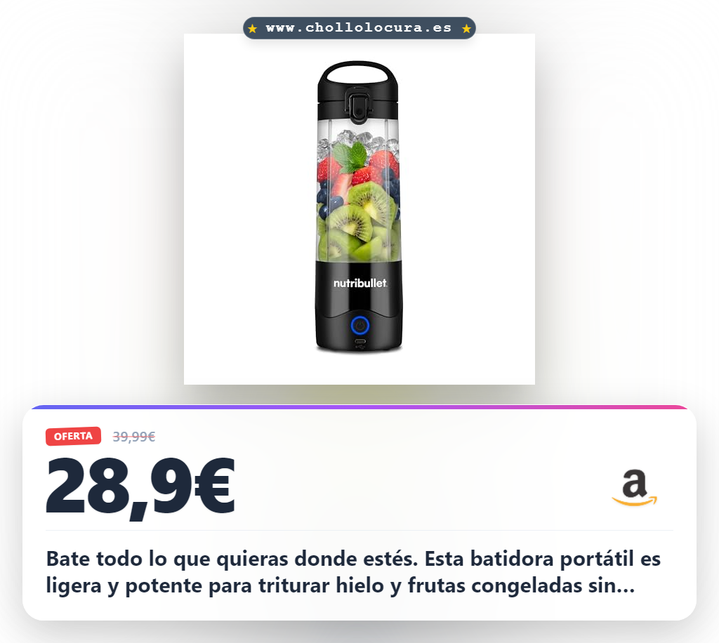 Aprovecha la batidora portátil Nutribullet Tritan con cuchilla de acero inoxidable para batir en oferta