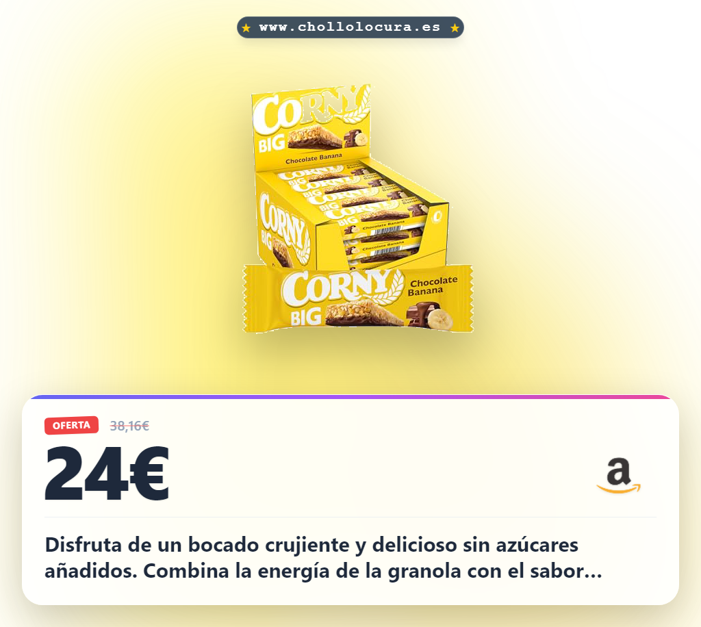 Llévate las barritas Corny de chocolate y plátano sin azúcares añadidos al mejor precio en oferta histórica